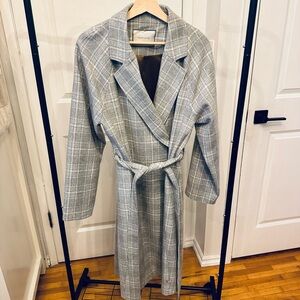 Gray Plaid Belted Coat